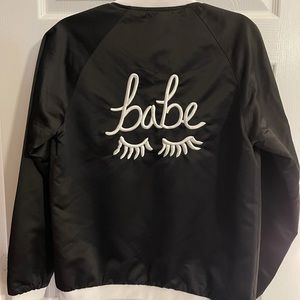 Black satin “BABE” jacket